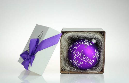 bombka szklana fioletowa z imieniem 10cm