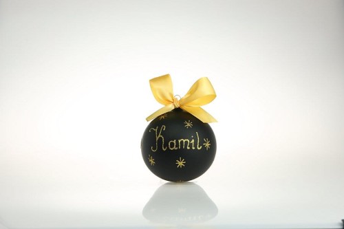 bombka z imieniem i kokardą czarna