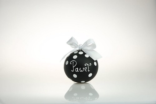 bombka z imieniem i kokardą czarna 10cm