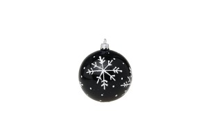 Bombka choinkowa szklana czarna 10 cm - śnieżynka