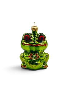 Bombka malowana żaba z pomarańczowymi oczami 9cm